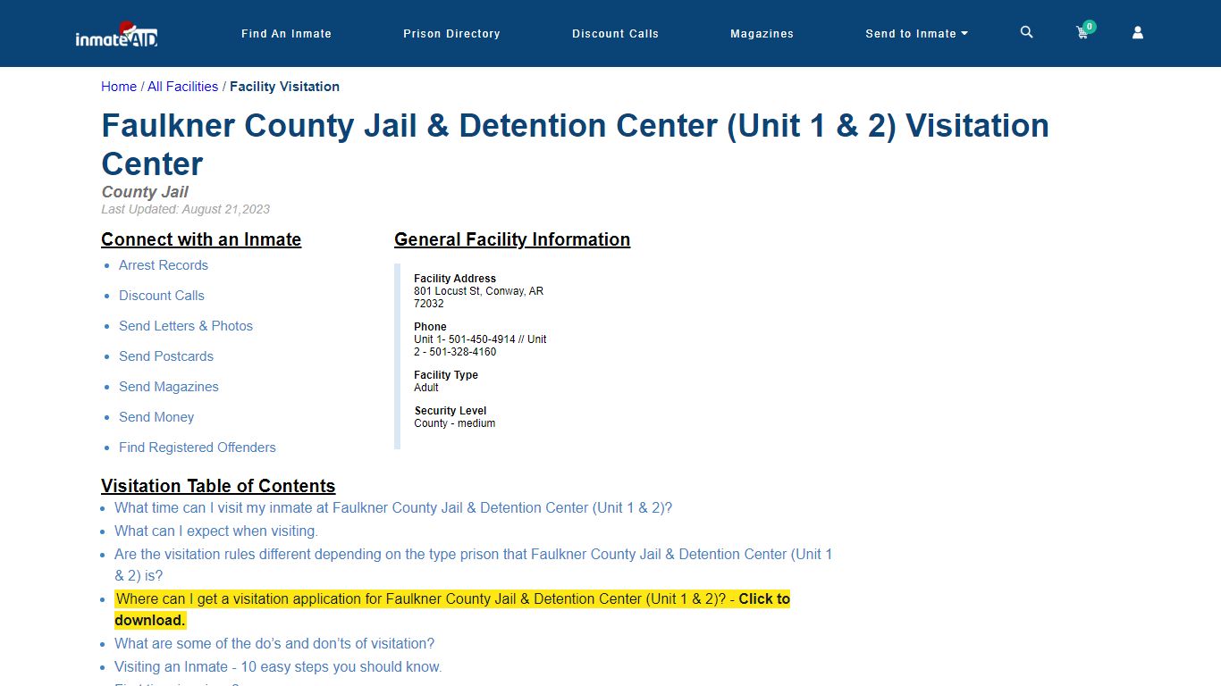 Faulkner County Jail & Detention Center (Unit 1 & 2) | Visitation ...